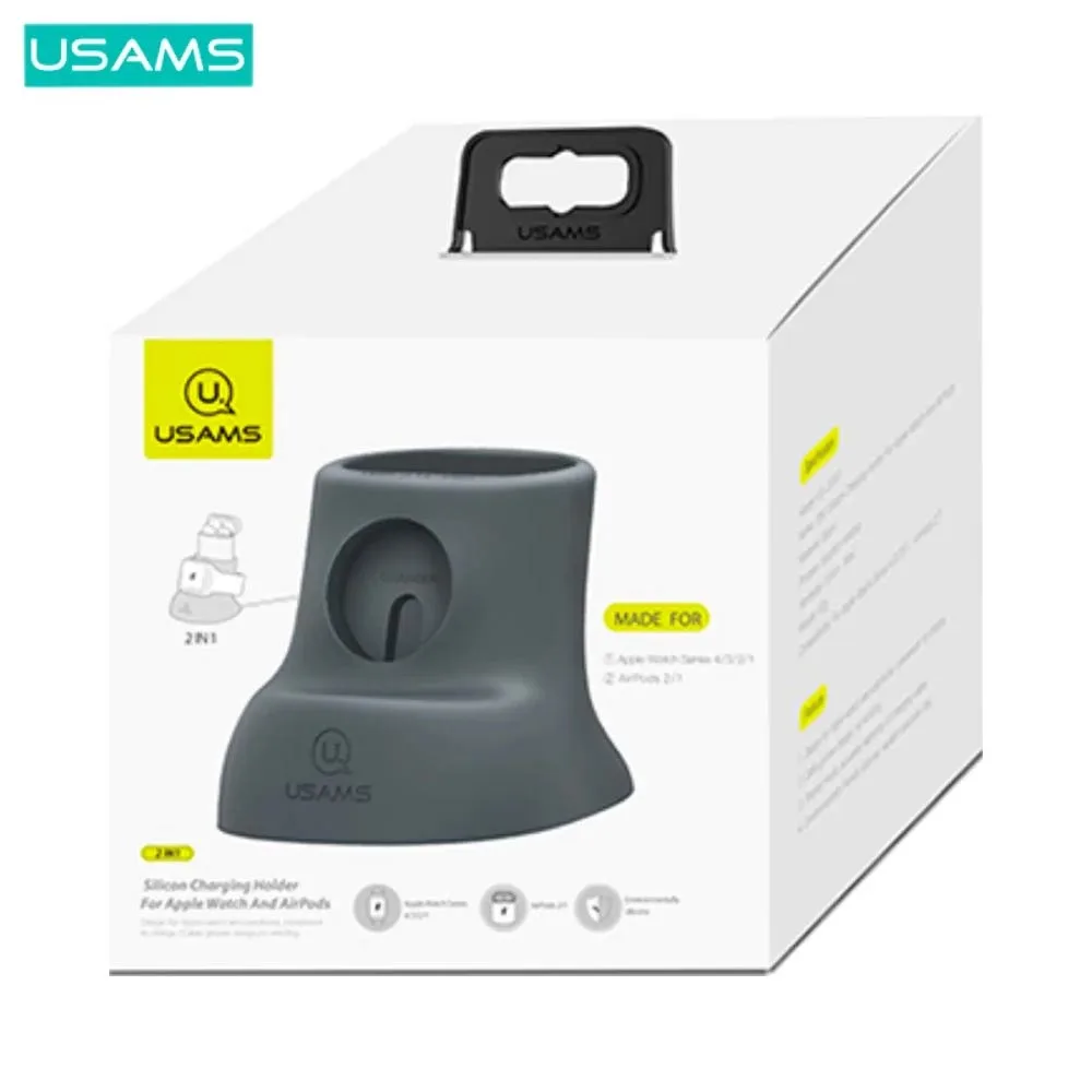 Support Silicone Usams pour Pad de Charge Apple Watch & AirPods Gris — vue 3