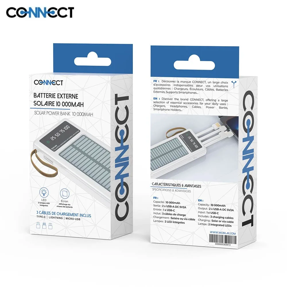 Batterie Externe Power Bank Solaire CONNECT 10000mAh Blanc — vue 3