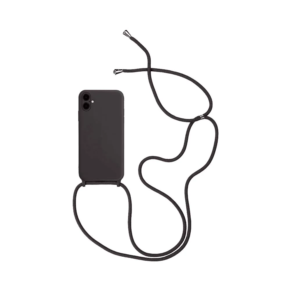 Coque Silicone avec Cordon Apple iPhone 16 Plus Noir