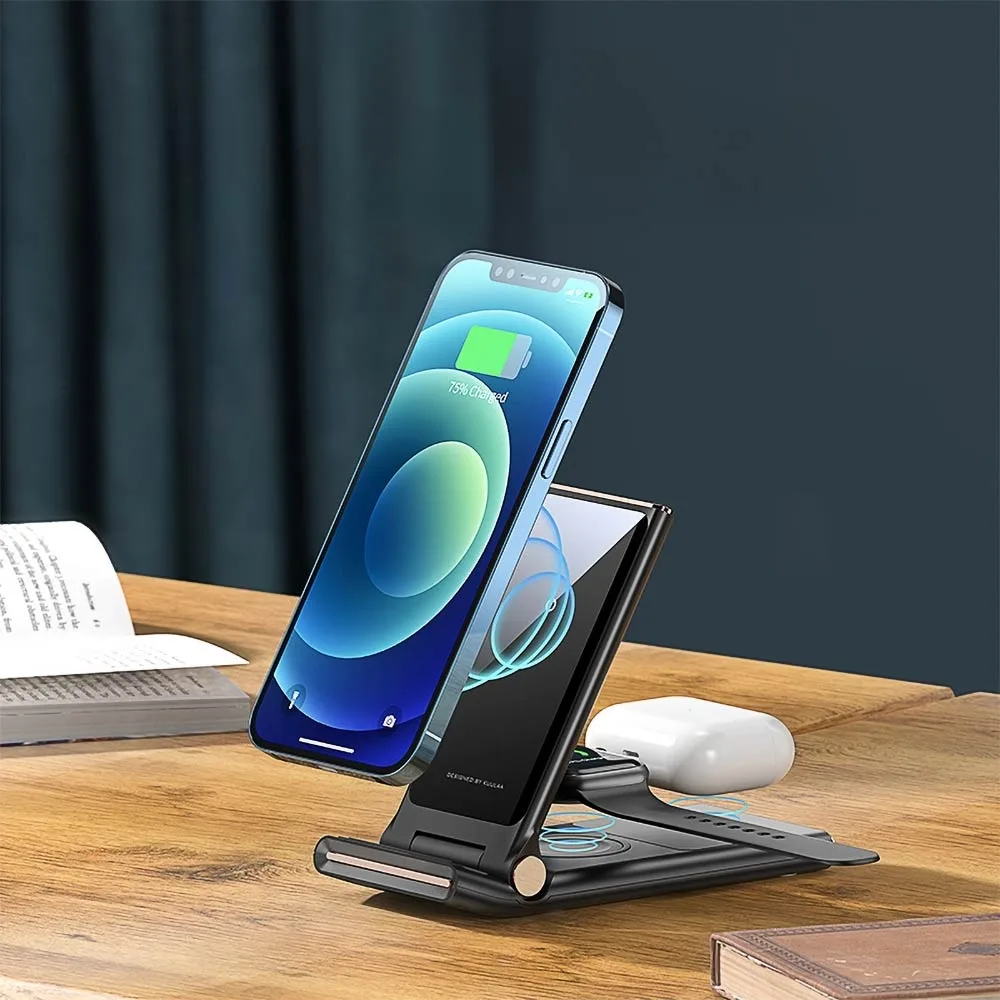 Station de Charge sans Fil Kuulaa Pliable 3 en 1 Noir — vue 3