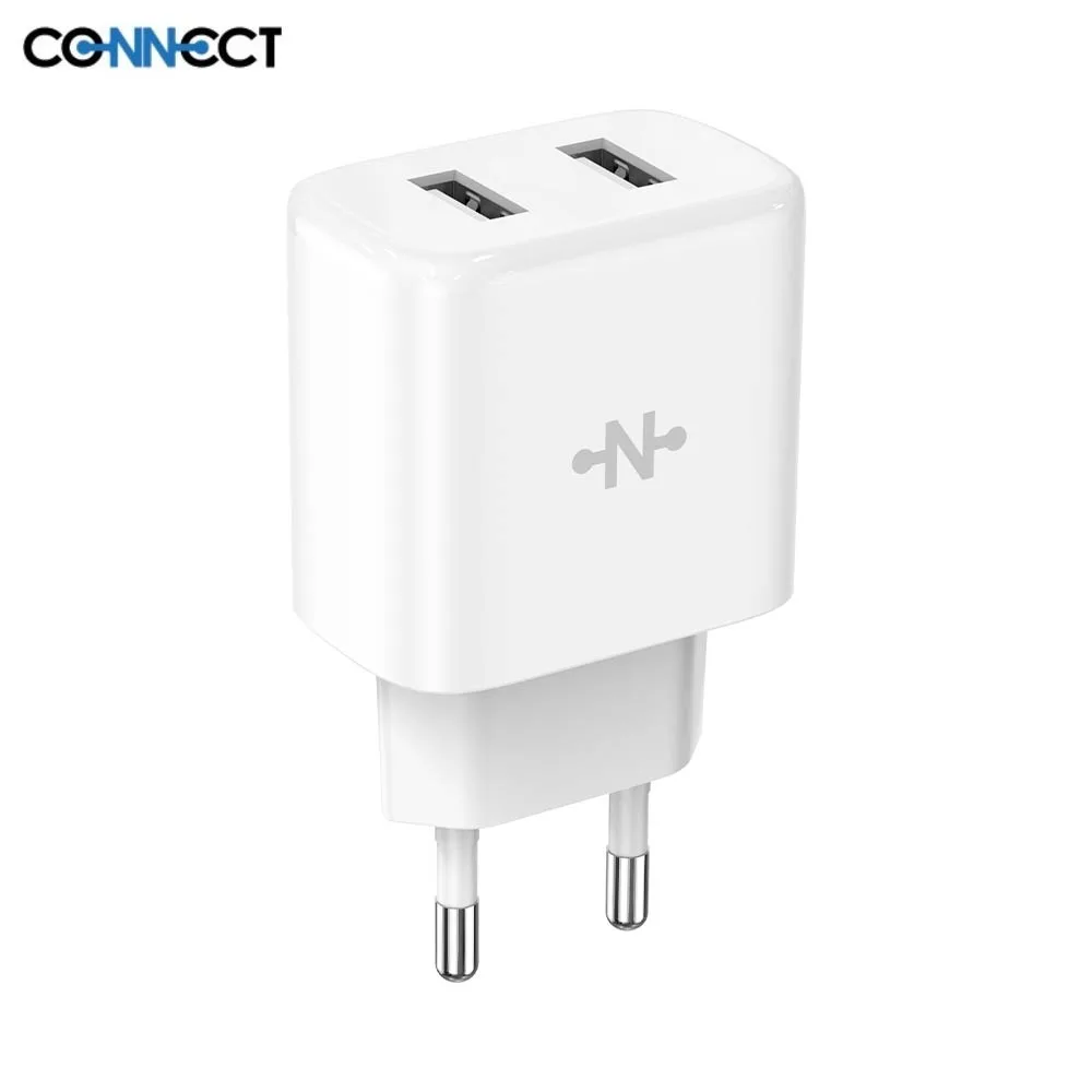 Pack Chargeur Secteur USB CONNECT (x2 USB) .5W 10.5W Bulk x10 Blanc