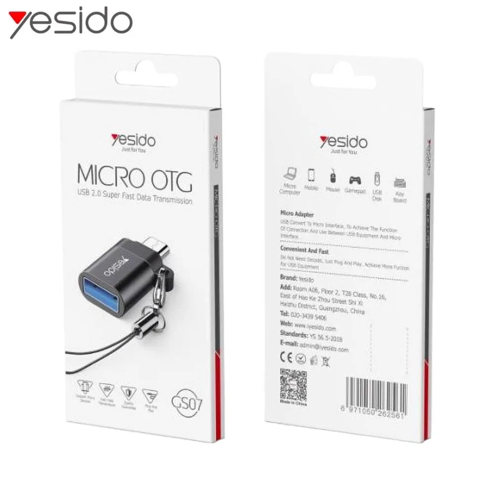 Adaptateur OTG USB Femelle vers Micro USB Mâle Yesido GS07 — vue 3