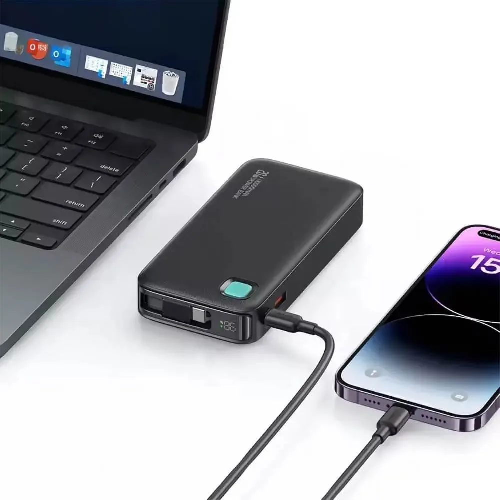 Batterie Externe Power Bank Usams CD225 Charge Rapide 20W (avec Digital Display & Câble Lightning Rétractable) 10000mAh Noir — vue 3