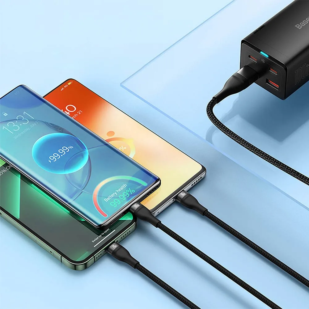 Câble Data Multi Baseus Flash Series II USB + Type-C vers Type-C + MicroUSB + Lightning 100W (1.2m) CASS030101 Noir — vue 3