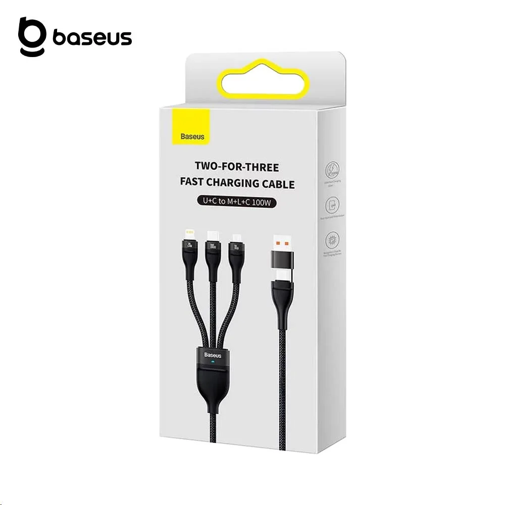 Câble Data Multi Baseus Flash Series II USB + Type-C vers Type-C + MicroUSB + Lightning 100W (1.2m) CASS030101 Noir