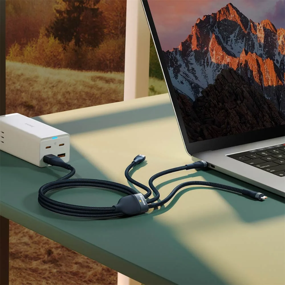 Câble Data Multi Baseus Flash Series II USB + Type-C vers Type-C + MicroUSB + Lightning 100W (1.2m) CASS030103 Bleu