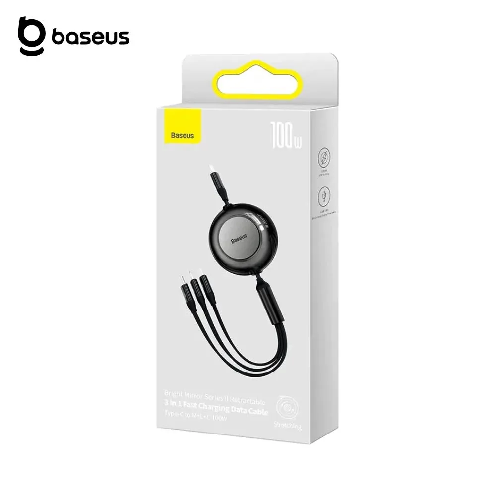 Câble Data Multi Baseus CAMJ010201 100W 3 en 1 Rétractable (Type-C vers MicroUSB + Lightning + Type-C) 1.1m Noir — vue 3