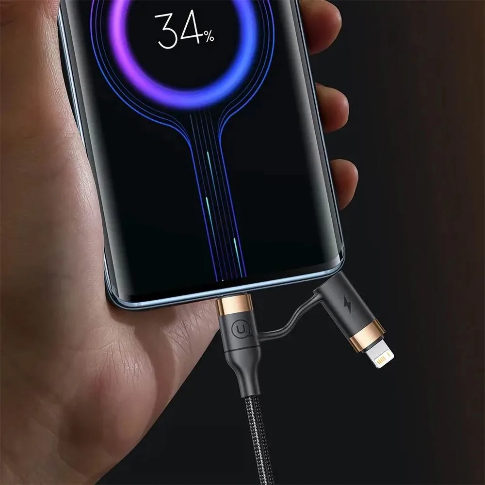Câble Data Multi Usams U62 USB + Type-C vers Type-C + Lightning PD 3A (1.2m) Noir — vue 2