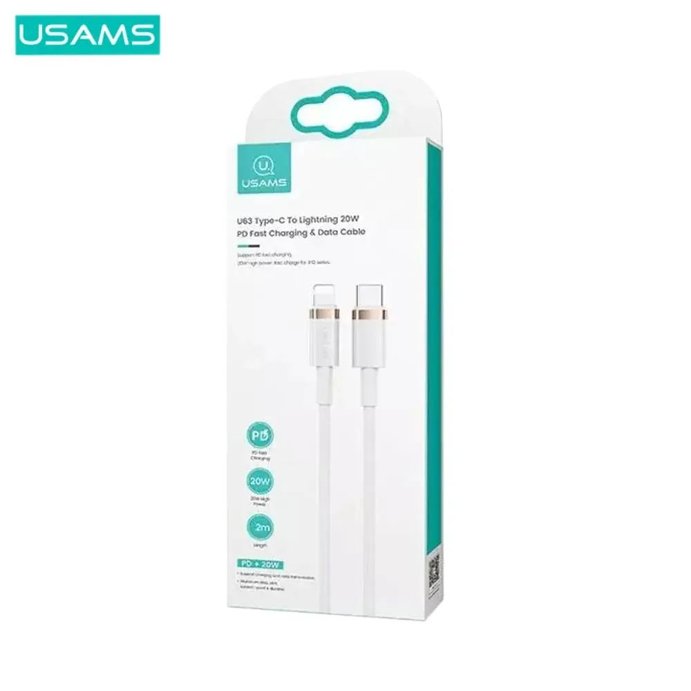 Câble Data USB-C vers Lightning Usams SJ484 U63 Blanc — vue 3