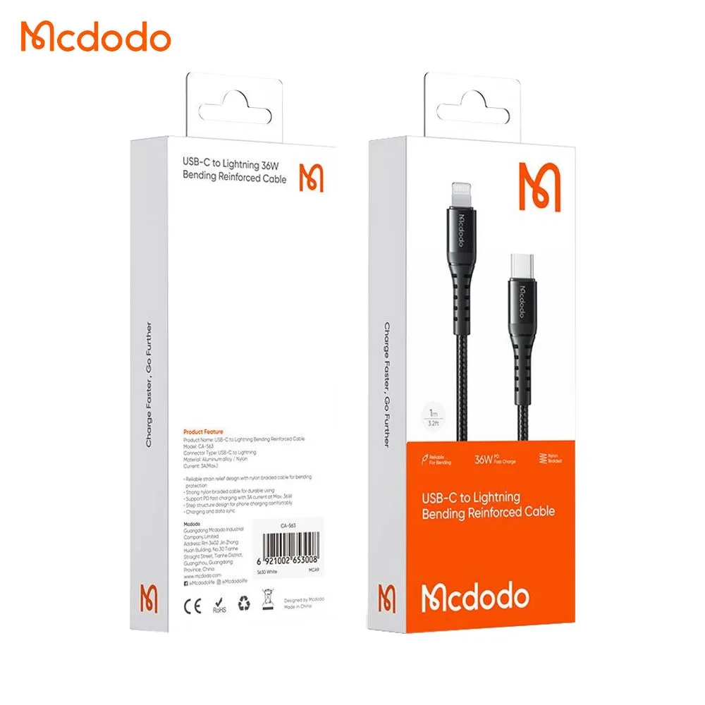 Câble Data USB-C vers Lightning Mcdodo 36W 1m Noir — vue 3