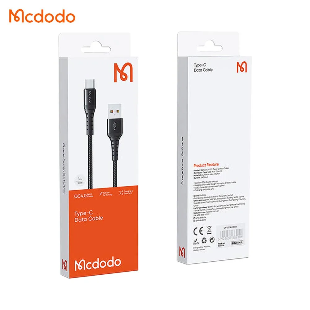 Câble Data USB vers USB-C Mcdodo 1m Noir — vue 3
