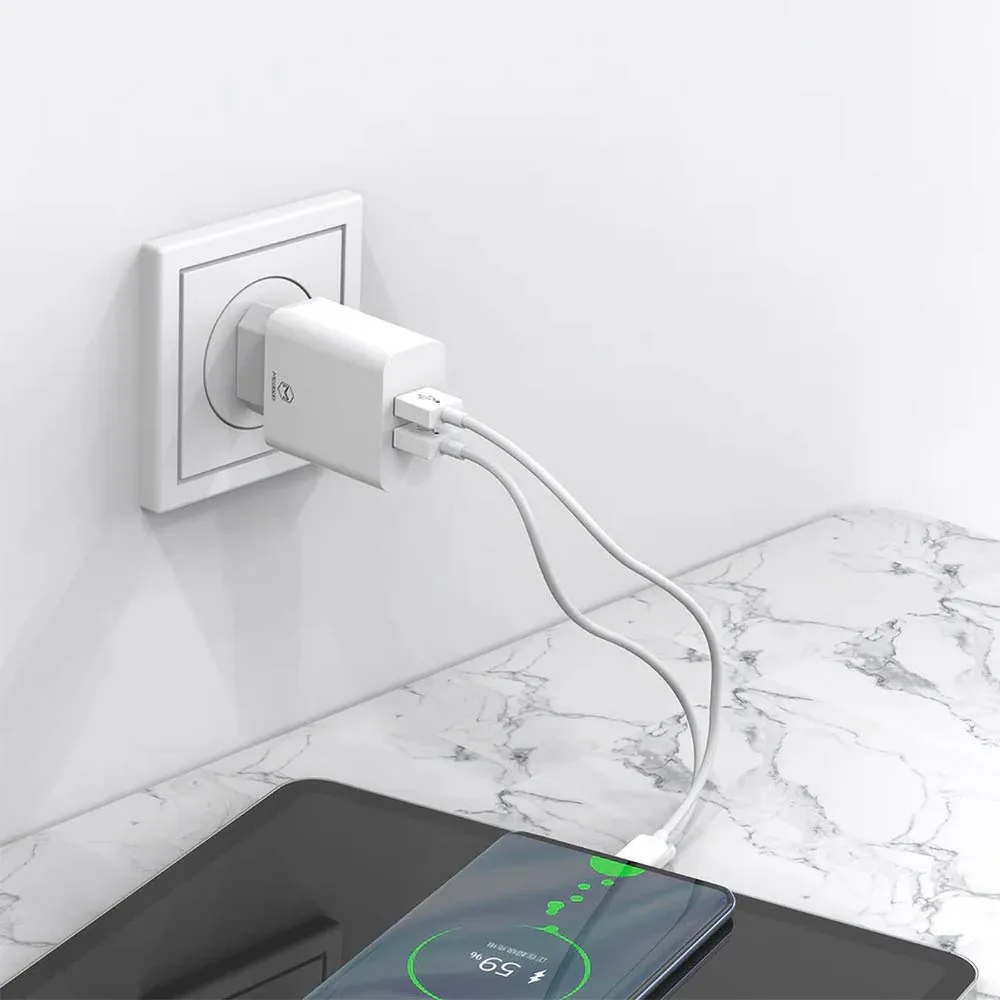Chargeur Secteur Multi Mcdodo 12W 2x USB (avec Câble Type-C 1m) Blanc