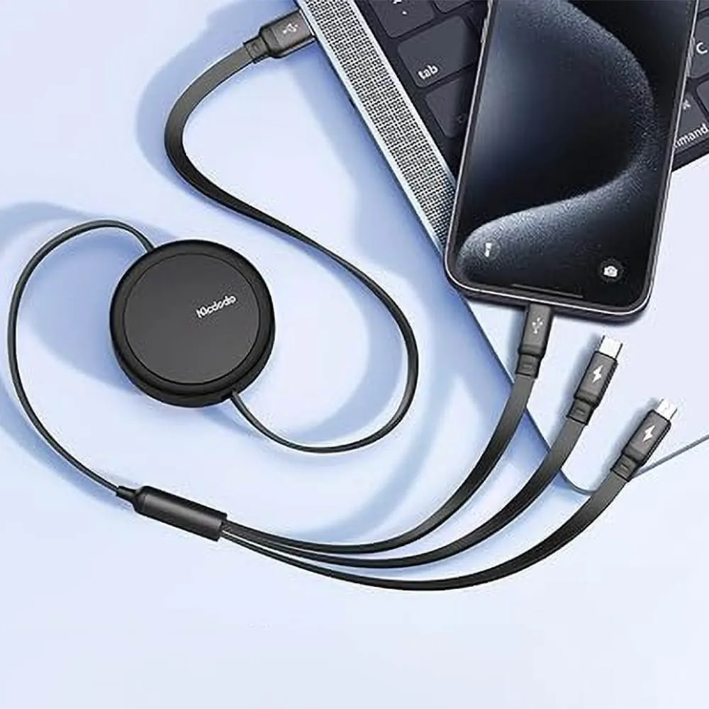 Câble Data Multi Mcdodo 3 en 1 (USB vers Lightning + Micro + Type-C) 1.2m Noir — vue 3