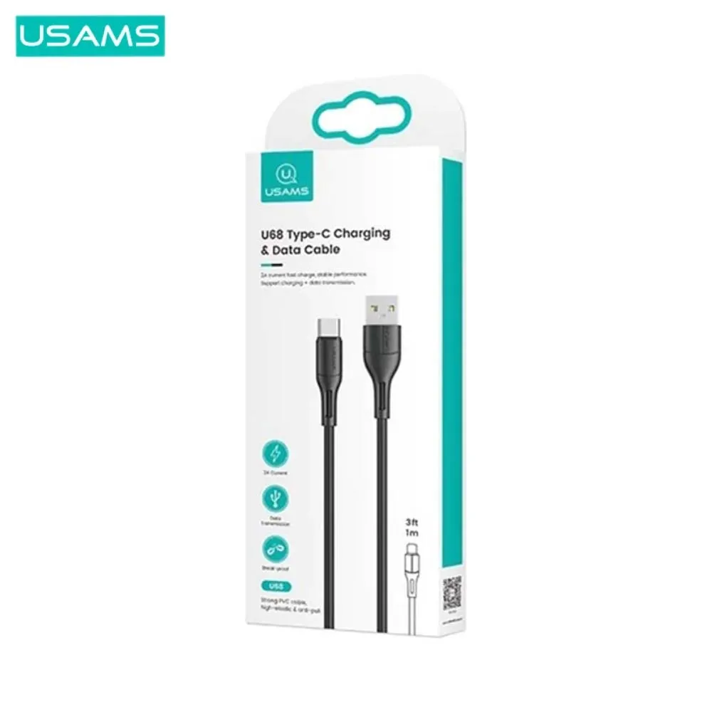 Câble Data USB vers USB-C Usams SJ501USB01 U68 2A (1m) Noir — vue 3