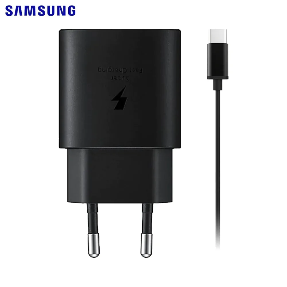Chargeur Secteur USB-C Samsung 15W 2A avec Câble Type-C vers Type-C (1m) Noir