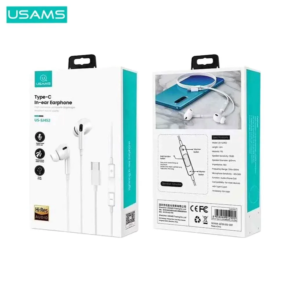 Écouteurs Filaires USB-C Usams Blanc — vue 2