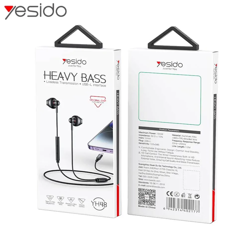 Écouteurs Filaires Lightning Yesido YH48 (sans Bluetooth) Noir — vue 4