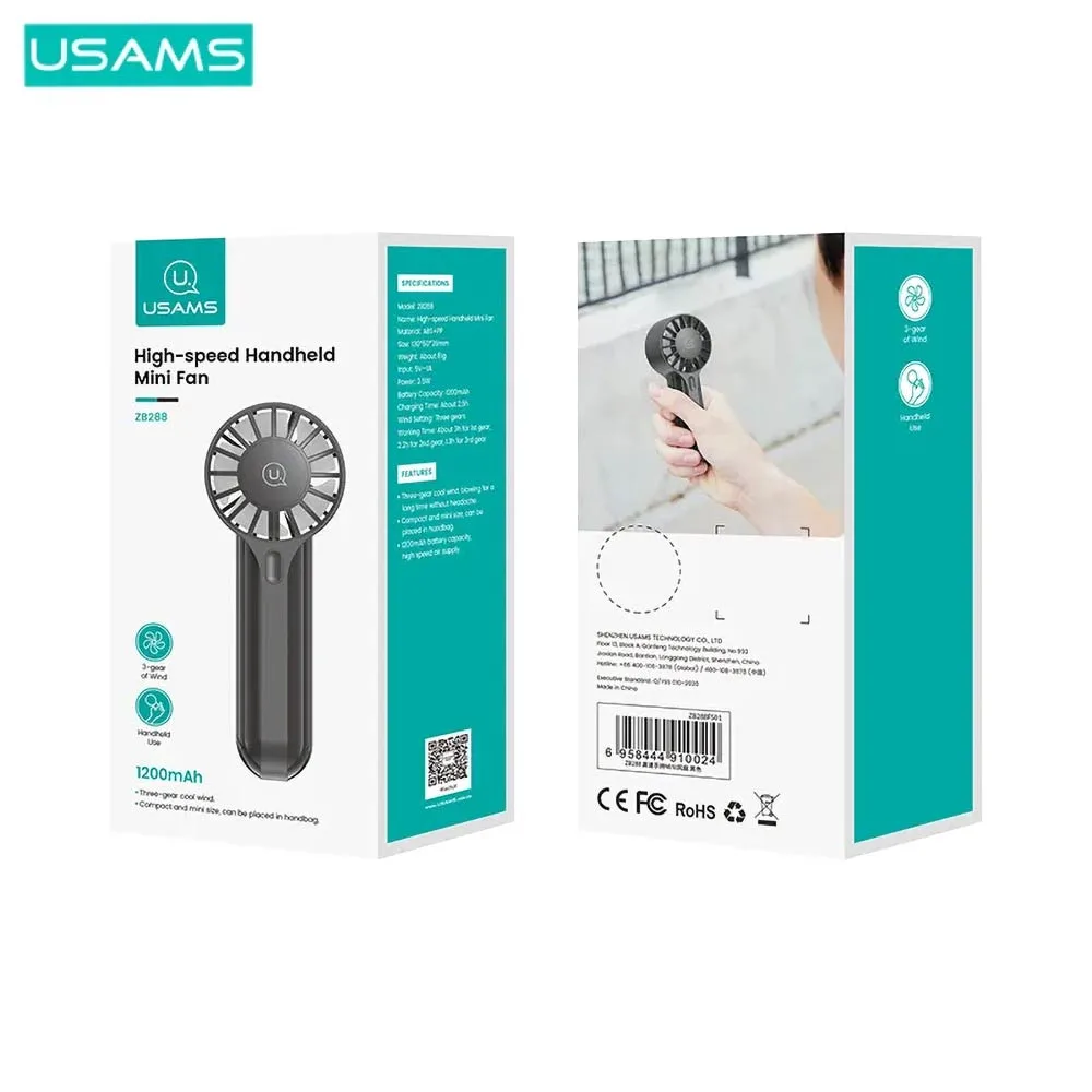 Mini Ventilateur Portable Usams ZB288 High Speed Handheld Mini Fan 1200mAh Noir