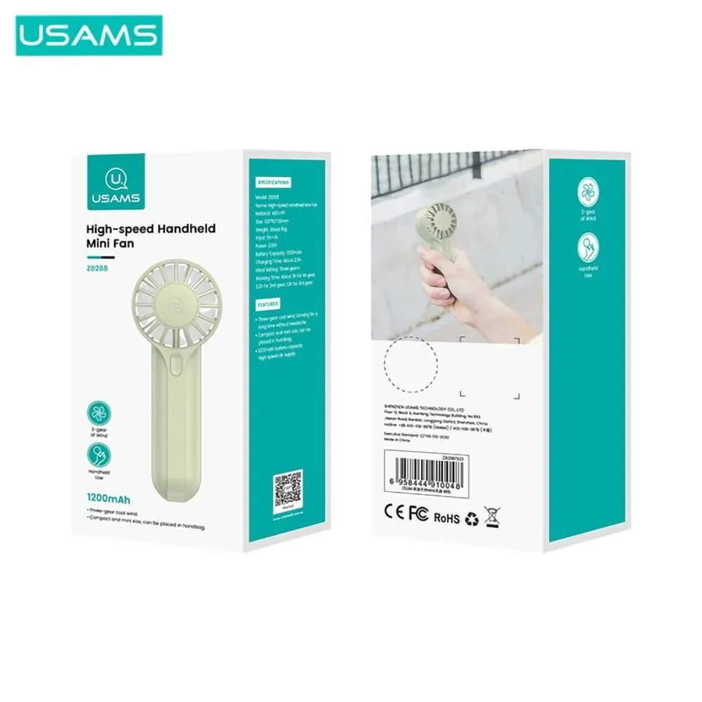 Mini Ventilateur Portable Usams ZB288 High Speed Handheld Mini Fan 1200mAh Beige — vue 3