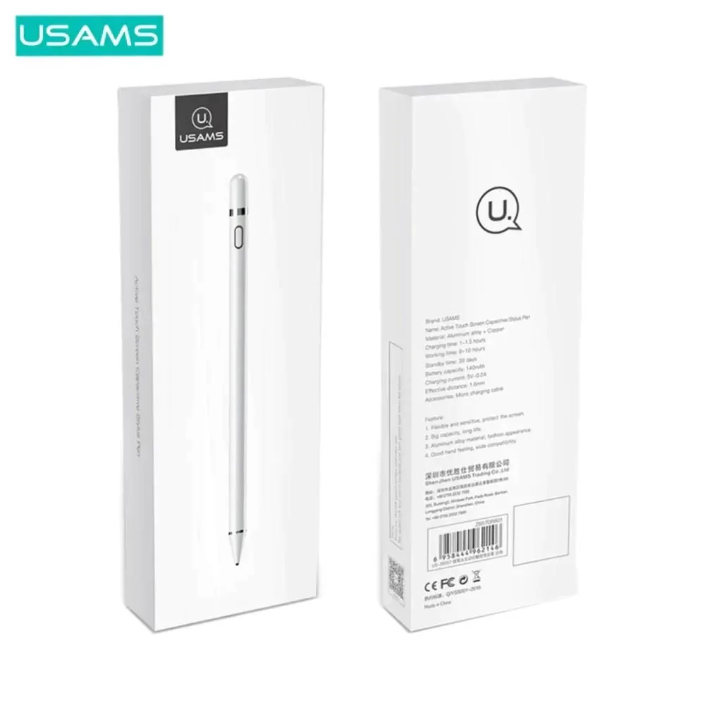Stylet Usams Fine-tip Active Capacitive Stylus Pen MicroUSB 140mAh Blanc — vue 3