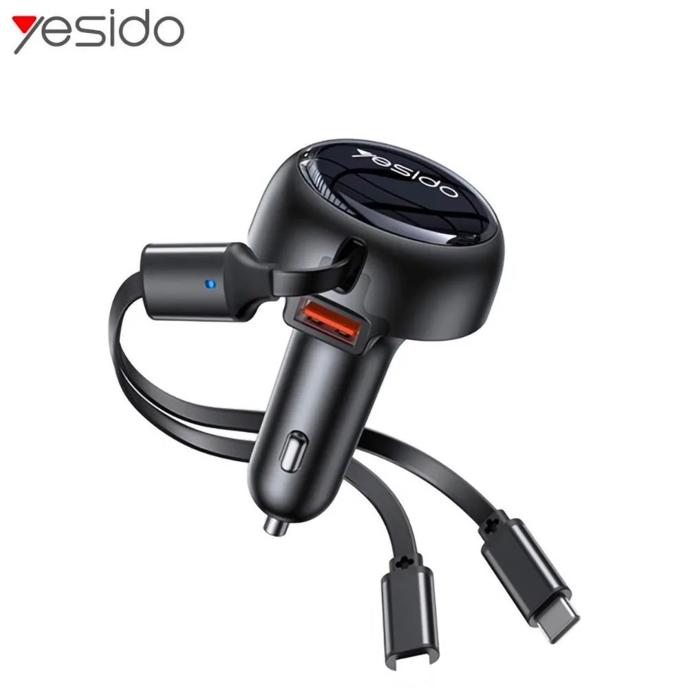 Chargeur Allume-Cigare Yesido Y61 53W (avec Câble Rétractable Lightning + Type-C) Noir — vue 2