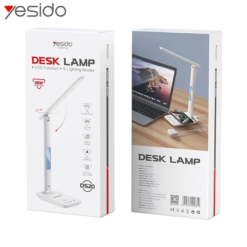 Lampe LED avec Charge Sans Fil pour Smartphone Yesido DS20 Blanc — vue 4
