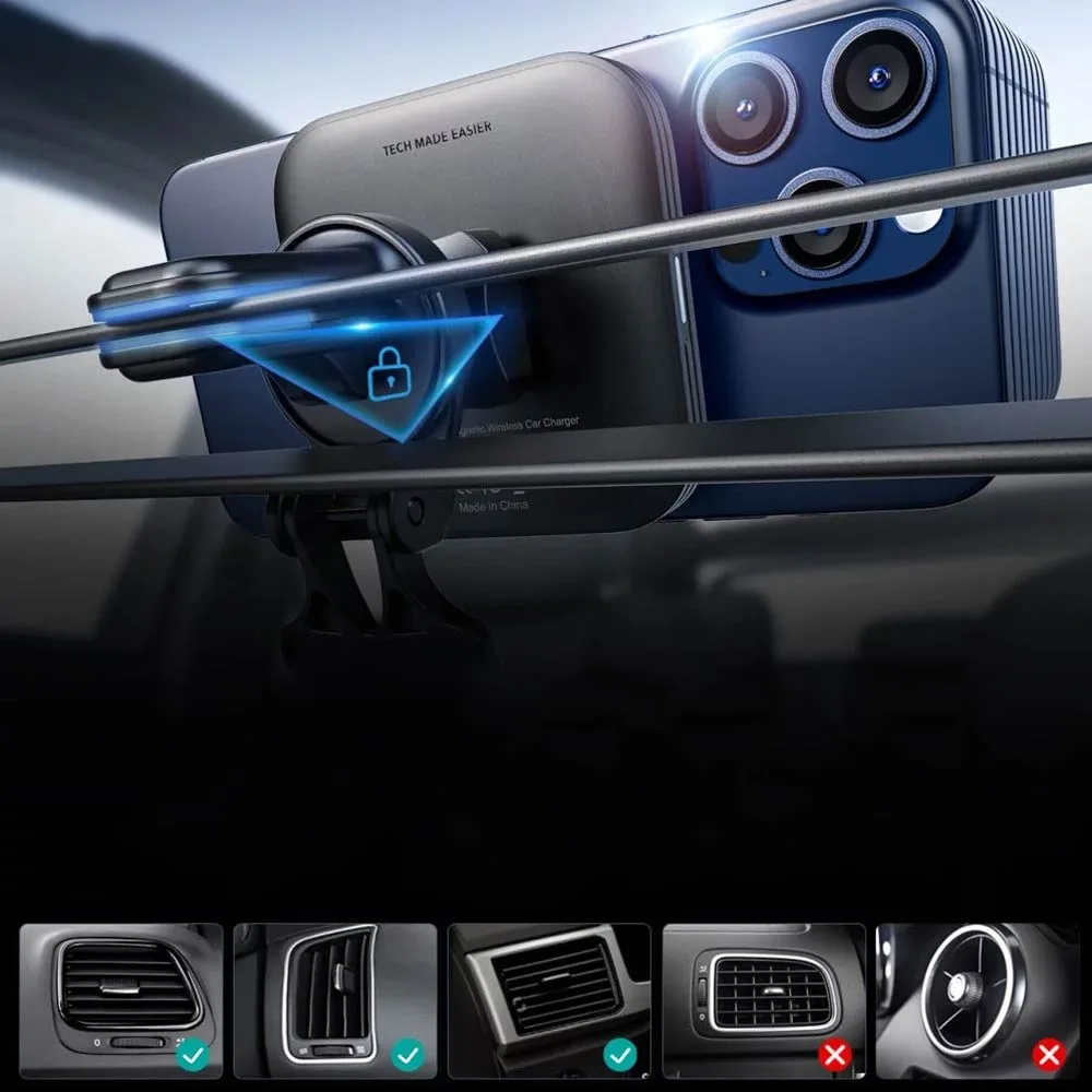Support Smartphone Chargeur à Induction pour Voiture ESR Qi2 15W (HaloLock) Noir — vue 2