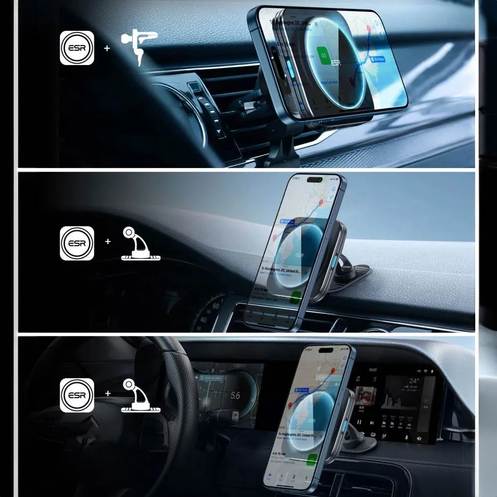 Support Smartphone Chargeur à Induction pour Voiture ESR Qi2 15W (HaloLock) Noir — vue 3