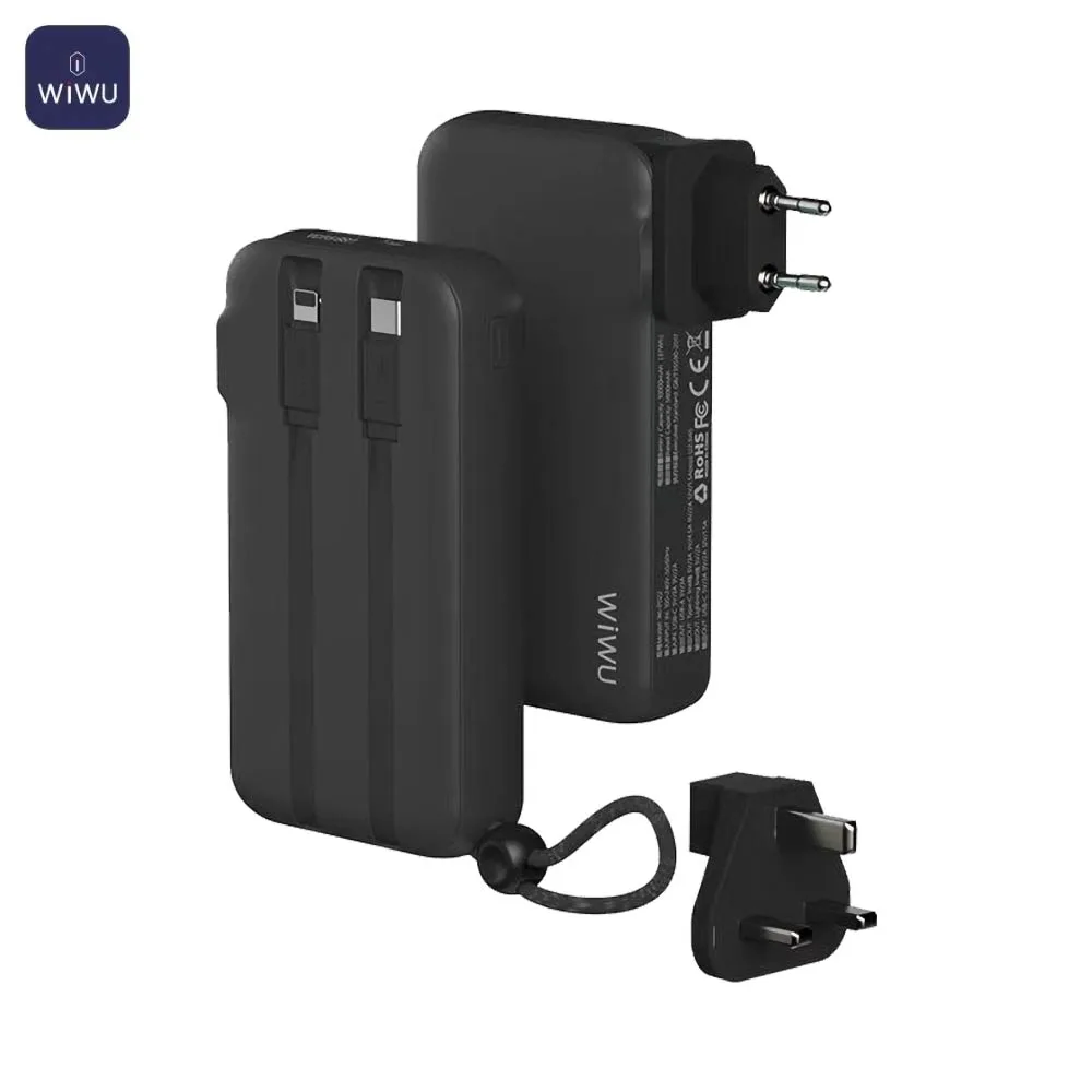 Batterie Externe Power Bank Wiwu 10000mAh 3 en 1 (US + UK + EU) 22.5W Noir — vue 2