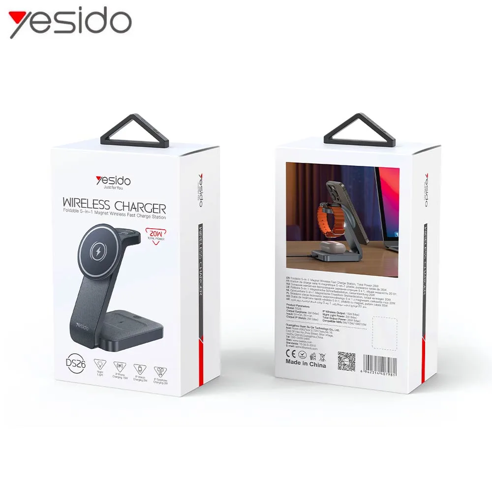 Station de Charge sans Fil Yesido DS26 4 en 1 Noir — vue 2