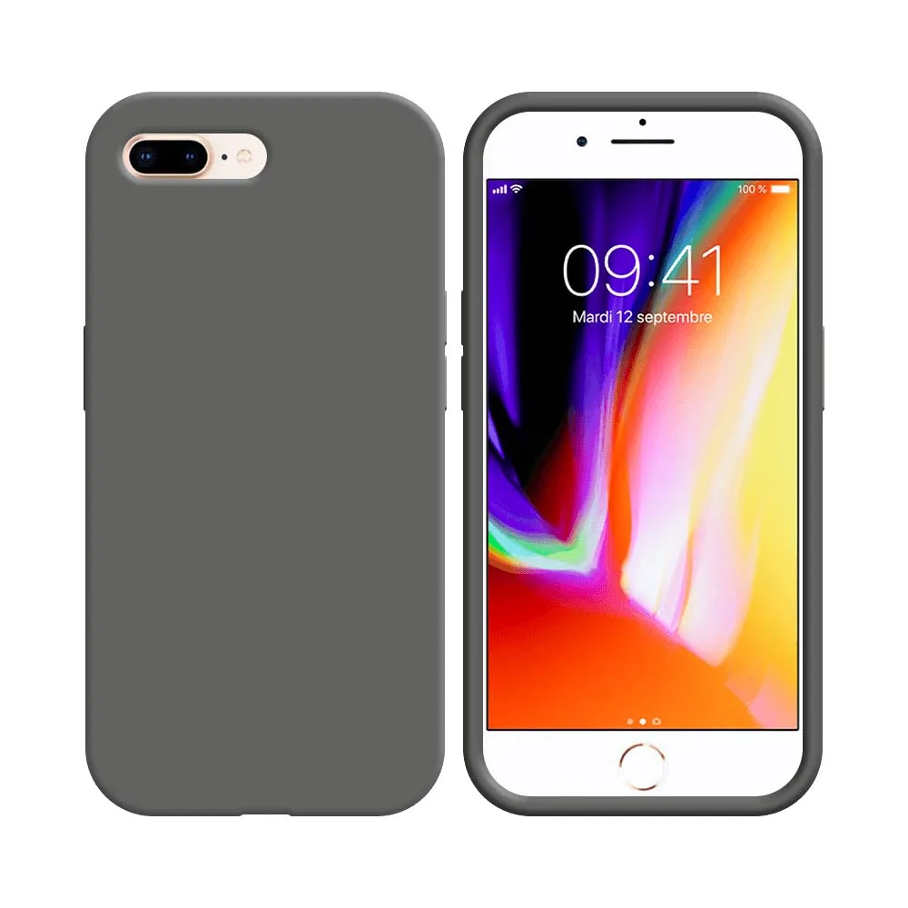 Coque Silicone Compatible pour Apple iPhone 7 Plus & 8 Plus Gris Foncé