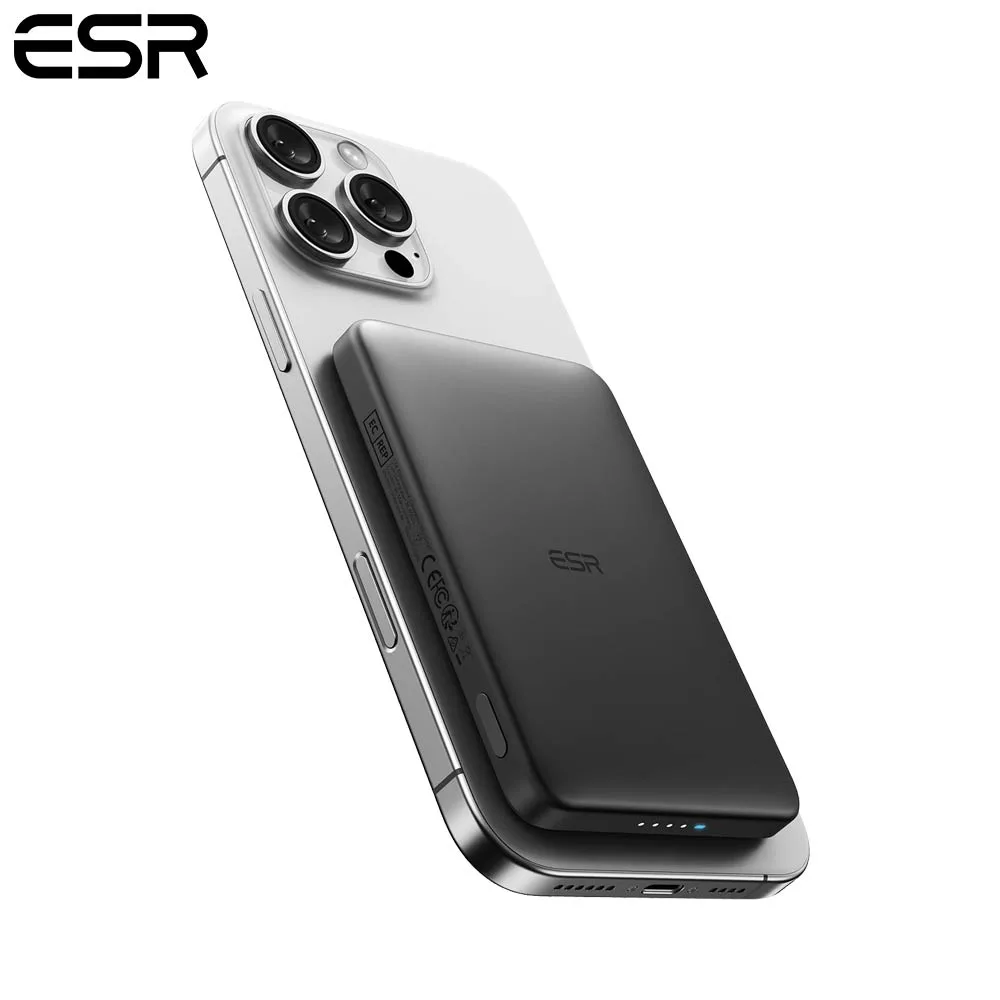 Batterie Externe Power Bank sans Fil Magnétique ESR Qi2 MagSlim 5000mAh Noir — vue 2