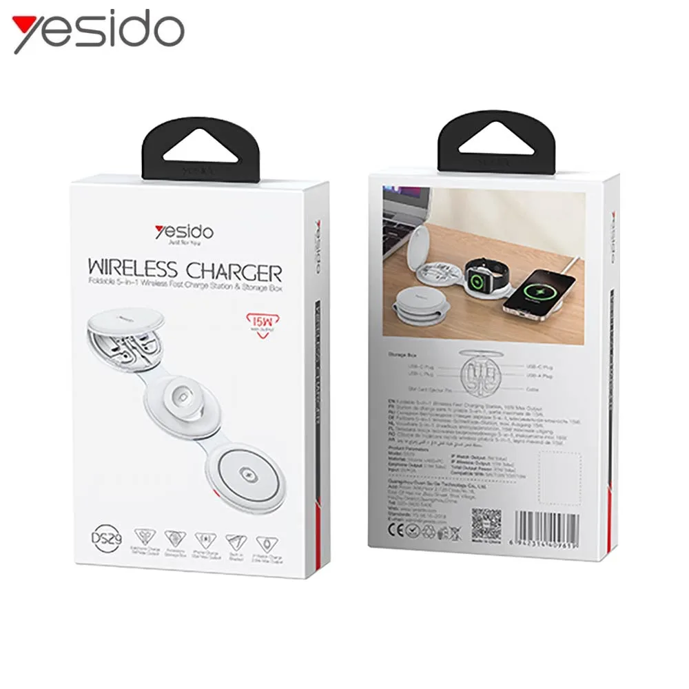 Station de Charge sans Fil Yesido DS29 20W (avec Kit d'Accessoires) 5 en 1 Blanc
