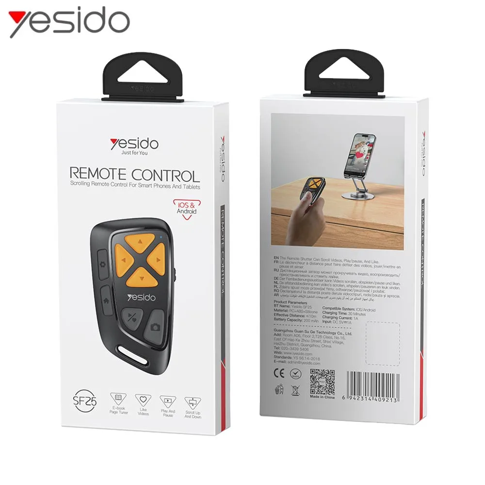Télécommande pour Smartphone Yesido SF25 iOS & Android 200mAh Noir
