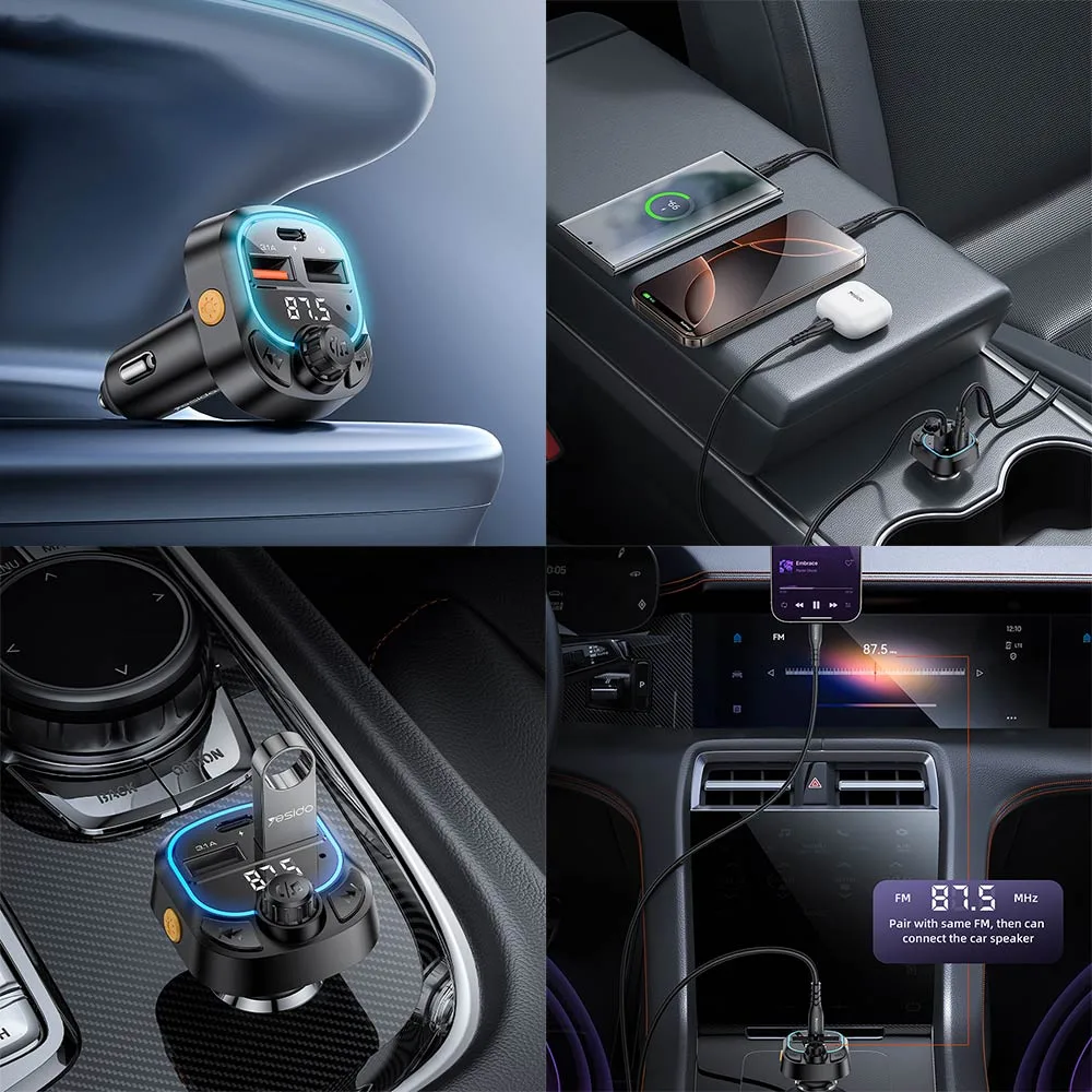 Transmetteur FM Bluetooth & Chargeur Voiture Yesido Y70 15W Noir — vue 2