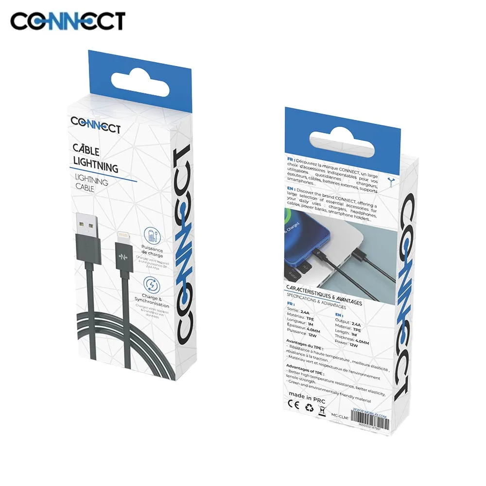 Câble Data USB vers Lightning CONNECT 12W (1m) Noir — vue 2