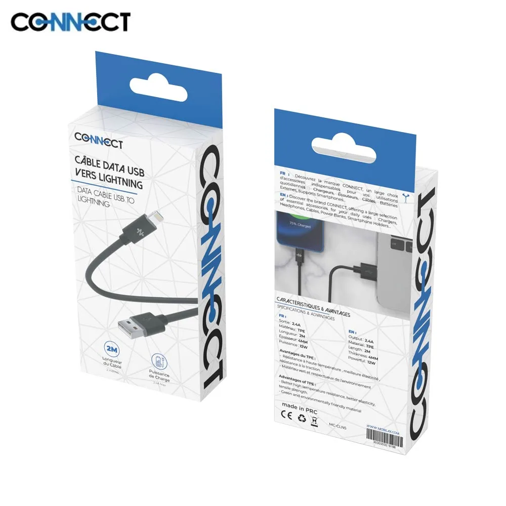 Câble Data USB vers Lightning CONNECT 12W (2m) Noir — vue 2