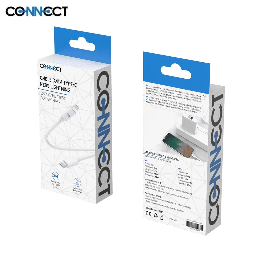 Câble Data USB-C vers Lightning CONNECT 20W (2m) Blanc — vue 2