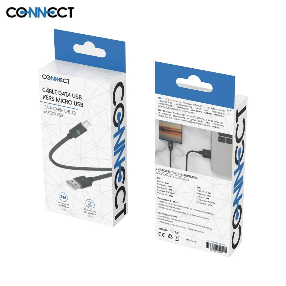 Câble Data USB vers Micro USB CONNECT 12W (2m) Noir — vue 2