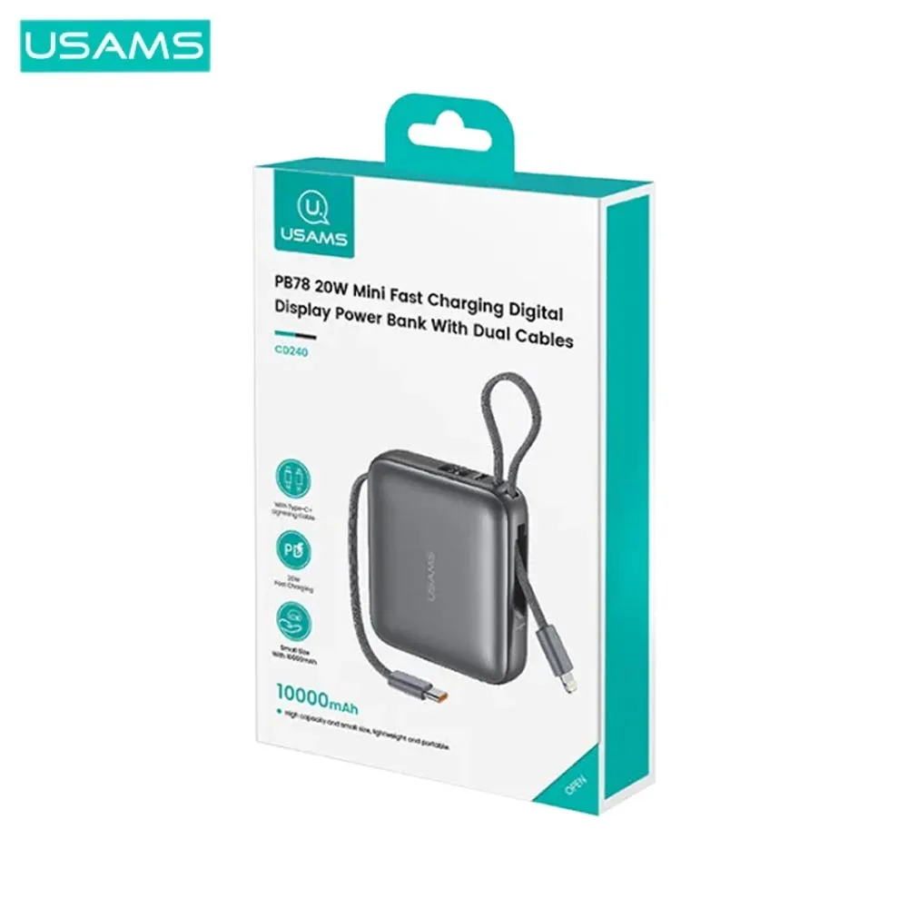 Batterie Externe Power Bank Usams CD240 PB78 20W 10000mAh Noir — vue 3