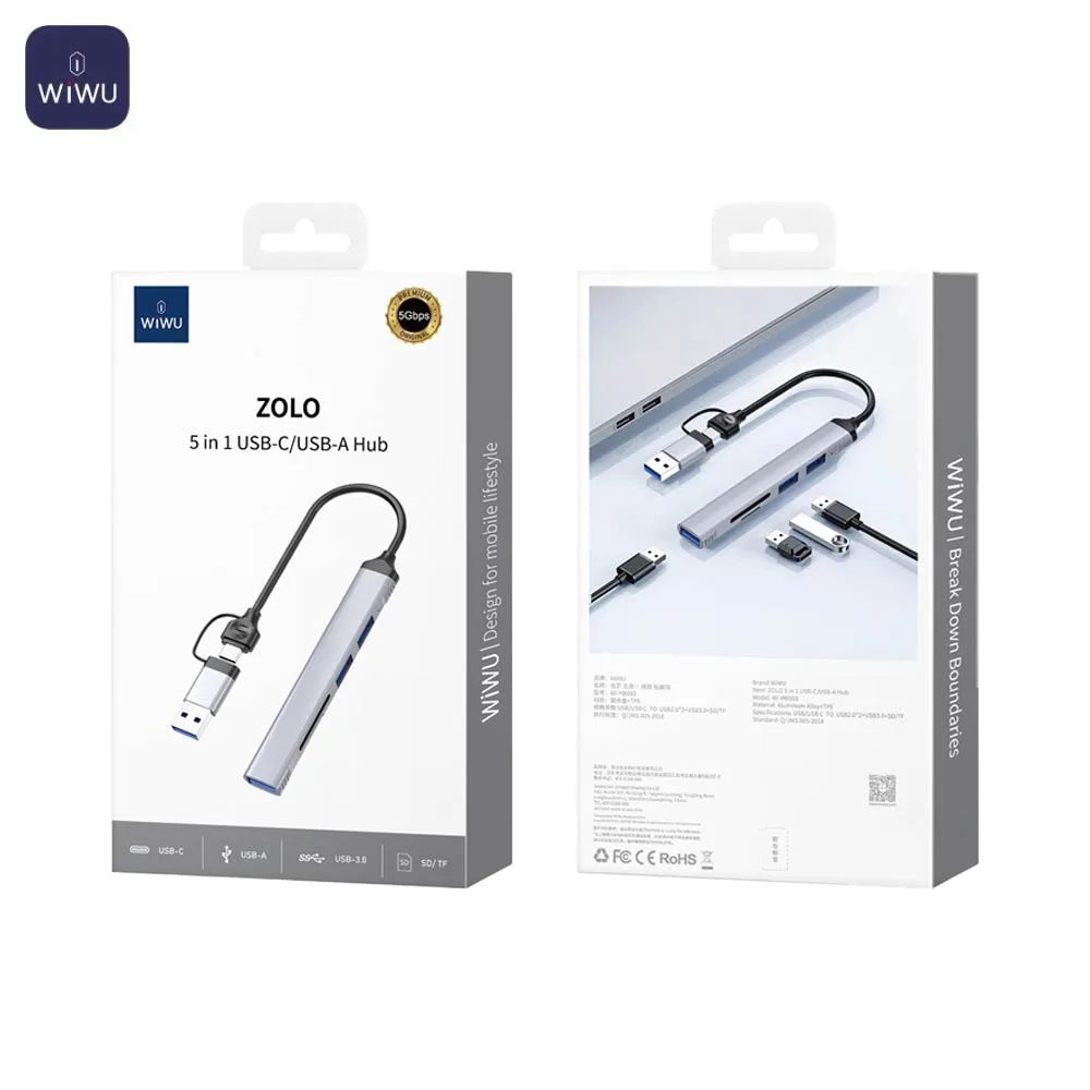Hub Wiwu ZOLO Wi-HB003 5 en 1 Type-C & USB Gris — vue 3