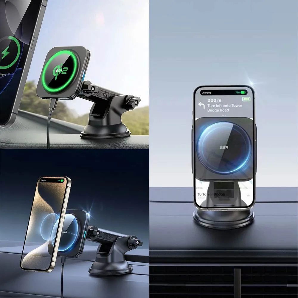 Support Smartphone Chargeur à Induction pour Voiture ESR Qi2 Dashboard 15W (HaloLock) Noir — vue 2