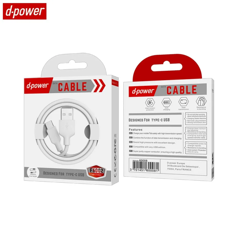 Câble Data USB vers USB-C d-power F6002 (1m) Blanc