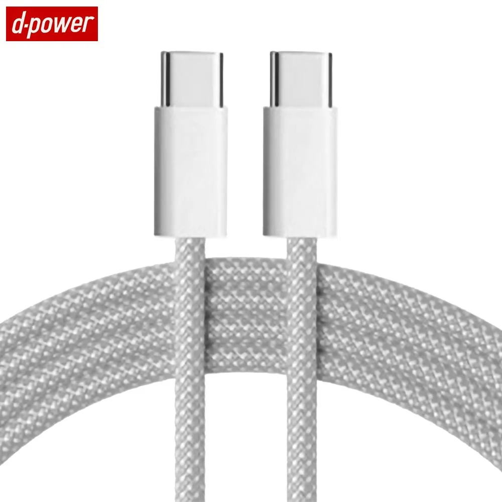 Câble Data USB-C vers USB-C d-power F8005 Nylon Tressé 60W (1m) Blanc — vue 2