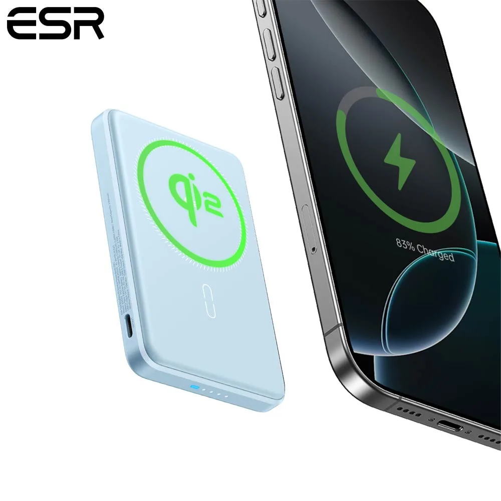 Batterie Externe Power Bank sans Fil Magnétique ESR Qi2 MagSlim 10000mAh Noir — vue 3