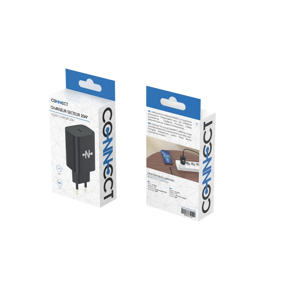 Chargeur Secteur USB-C CONNECT 20W Noir — vue 3