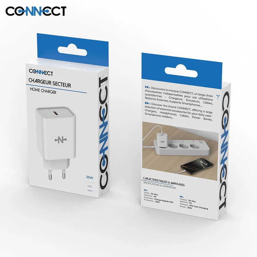 Chargeur Secteur USB-C CONNECT 25W Blanc — vue 3