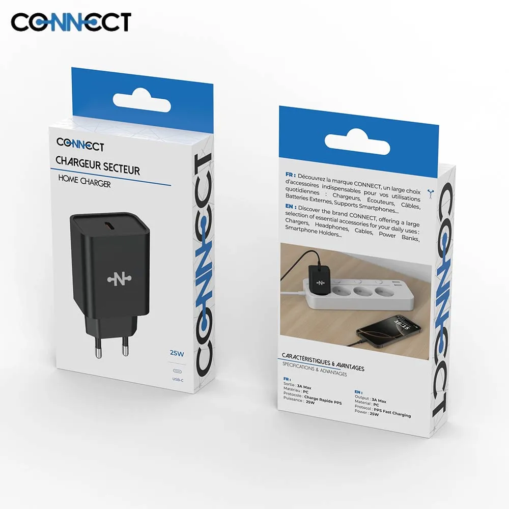 Chargeur Secteur USB-C CONNECT 25W Noir — vue 2