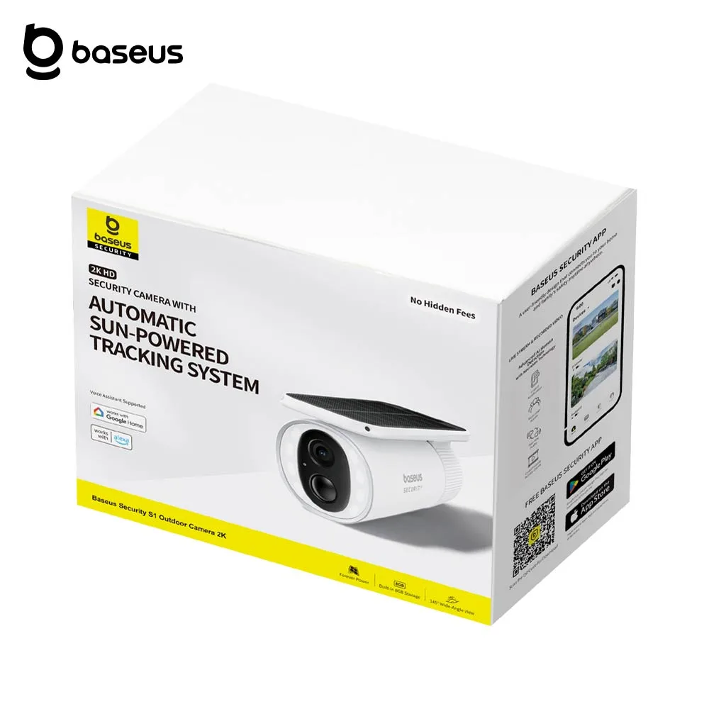 Caméra de Surveillance Sans Fil pour Extérieur Baseus S1 2K 8GB avec Batterie 10400mAh, Panneau Solaire à Système de Suivi, Vision Nocturne et Micro Bidirectionnel Blanc — vue 3