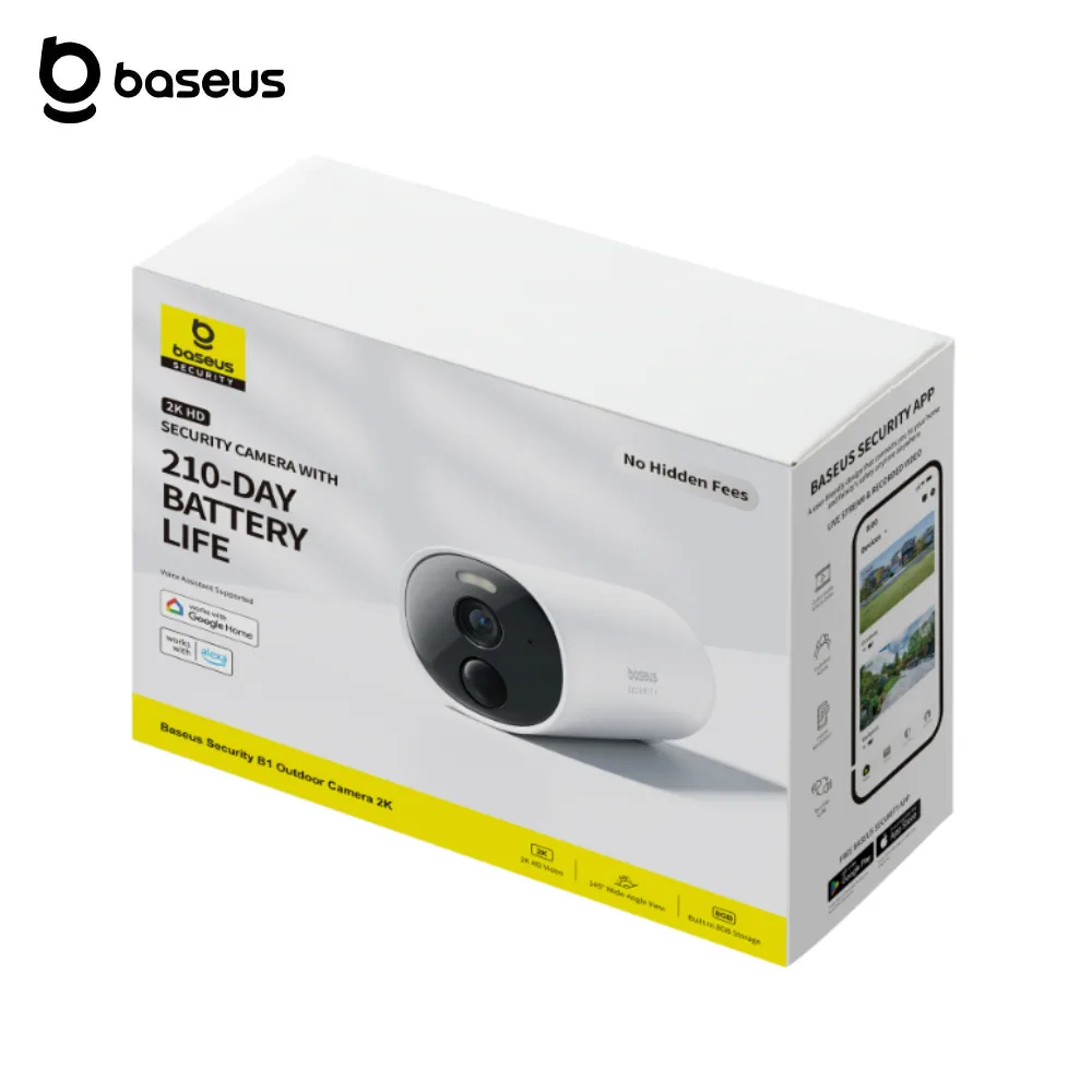 Caméra de Surveillance Sans Fil pour Extérieur Baseus B1 2K 8GB avec Batterie 7800mAh, Vision Nocturne et Micro Bidirectionnel Blanc — vue 4